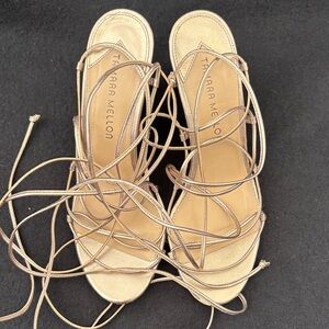 Tamara Mellon Metallic Strappy Wedge Heels